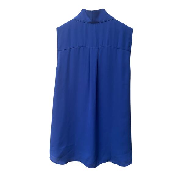 Ann Taylor Bow-Neck Tie Sleeveless Shell V-Neck Top SZ L Royal Blue - Picture 2 of 5